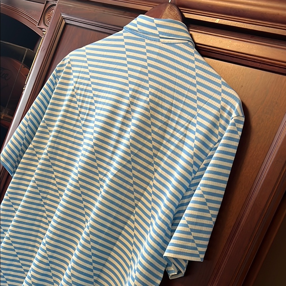 Brand New Adidas Blue & White Striped Mesh Print Stretch Tennis 🎾 Golf ⛳️ Polo! - Picture 9 of 12